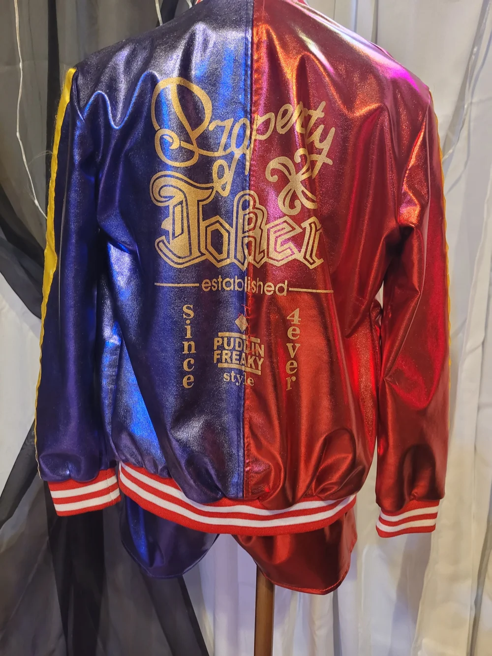 Amazon Kids Shiny Blue Bomber Jacket with Yellow Stripe